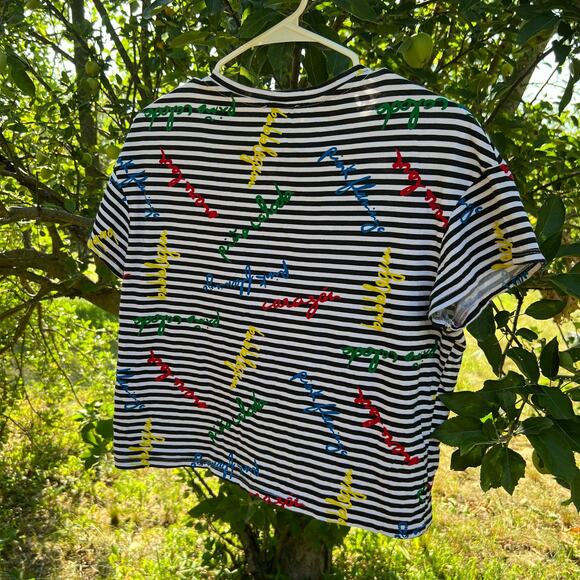 Zara, striped graphic crop top, printed words design, small - Picture 2 of 4